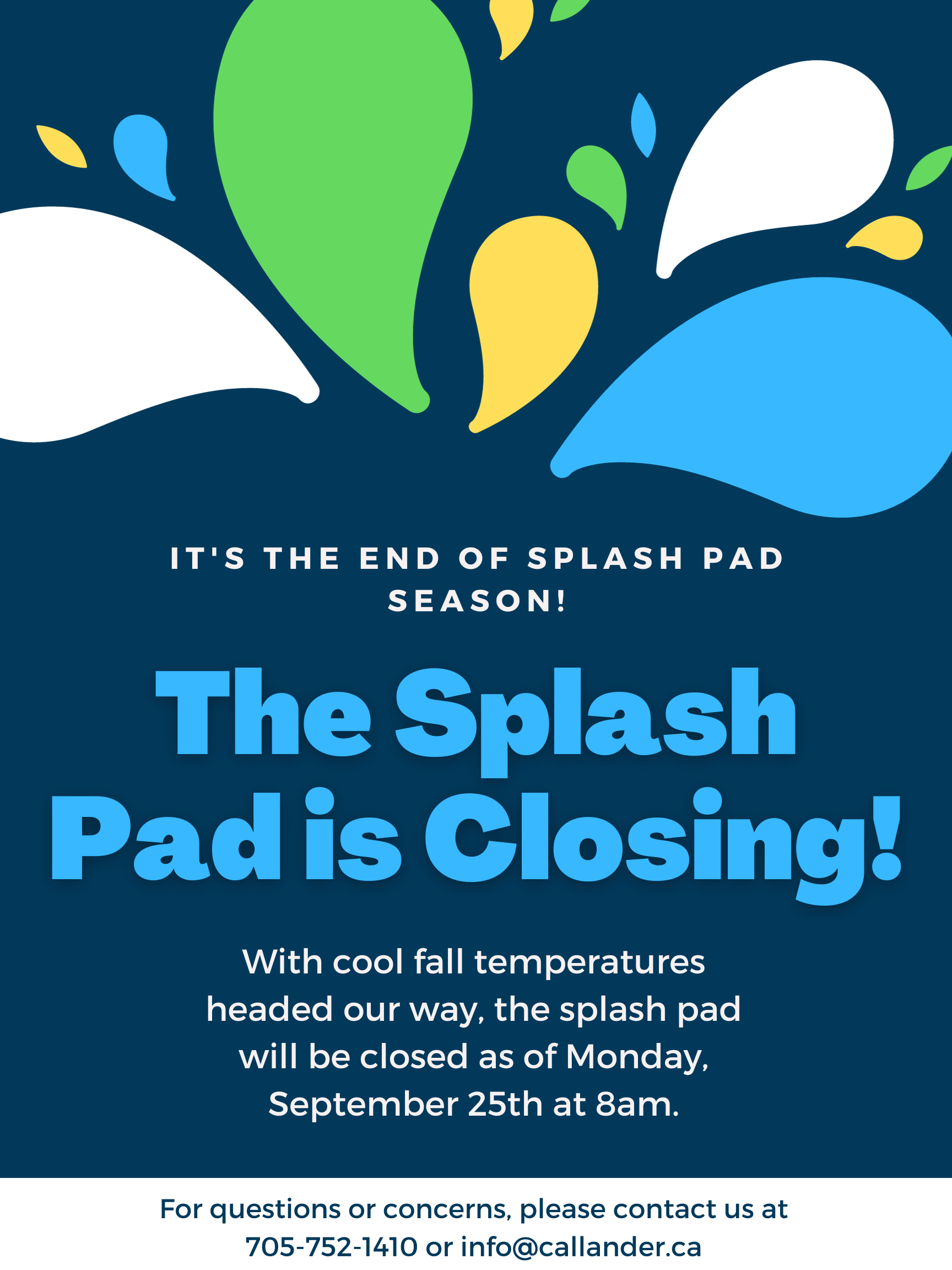 Splash Pad Closing for the Season